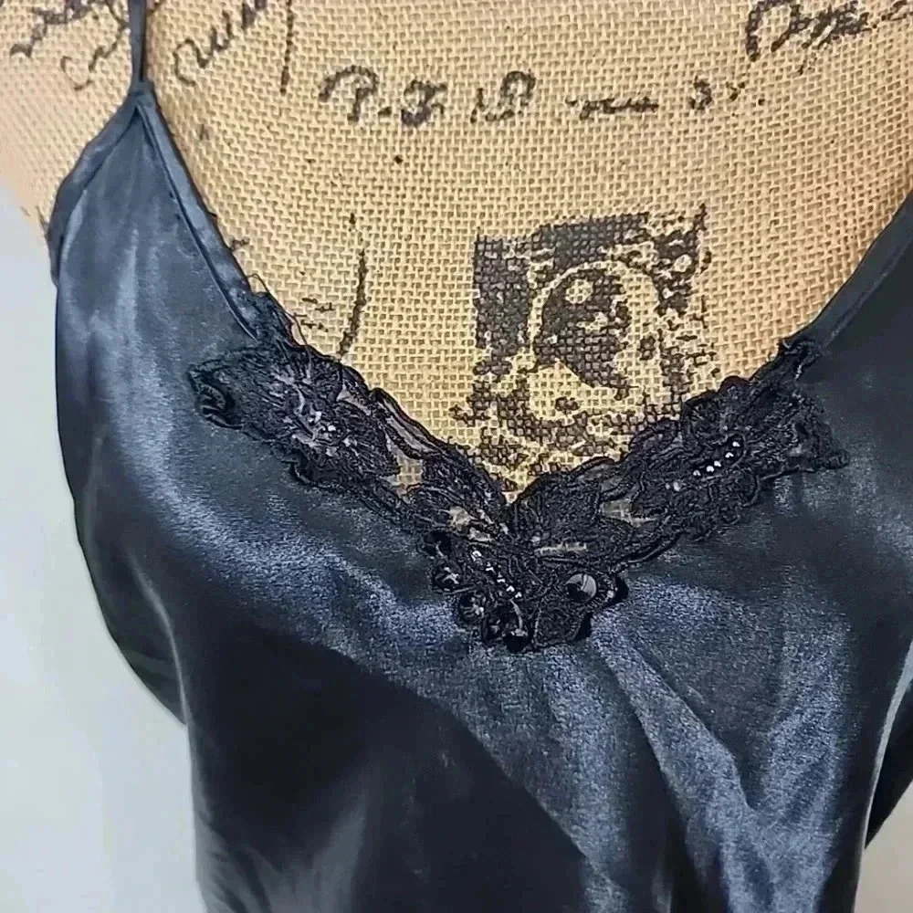 Vintage Inner Most Black Satin Chemise Slip dess. Size Medium - Picture 5 of 6
